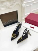 Valentino Garavani Vlogo Woven Leather Slingback Pumps Black - Image 4