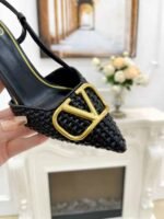 Valentino Garavani Vlogo Woven Leather Slingback Pumps Black - Image 9