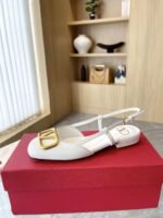 Valentino Garavani V Logo Leather Slingback Flats White - Image 5