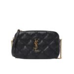 Saint Laurent Becky Quilted Double Zip Pouch Bag Black 20Cm