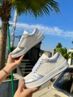 Prada District Leather Sneakers White Sliver 1E790M 3Lj6 F0J36 - Image 6