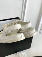 Chanel Cc Button Velcro White Sandals Grained Calfskin Leather - Image 8