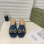 Gucci Women’S Slide Monogram Sandal With Horsebit Blue - Image 4