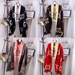 Gucci Gg Jacquard Wool Silk Scarf Black White 180Cm - Image 7