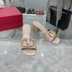 Valentino Vlogo Signature Square Toe Middle Heel Sliver And Poudre Slide Sandal - Image 6