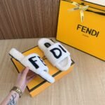 Fendi Fleece Black Text Slippers White - Image 7