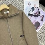 Miumiu Cotton Fleece Zipper Blouson Jacket Beige Ml1369 17I1 F0065 S Ooo - Image 5