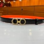 Salvatore Ferragamo Gancini Leather Belt With Gold Metal Pearls Buckle 2.5Cm - Image 3