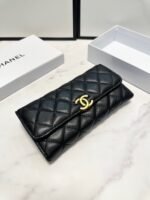 Chanel Cc Logo Long Flap Wallet Gold Black 19Cm - Image 3