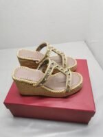 Valentino Rockstud Wedge In Calfskin Beige - Image 5