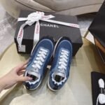 Chanel Neon Denim Lace Up Low Top Trainer Sneaker Blue G37494 Y55237 K2847 - Image 2