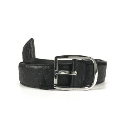 Gucci Calfskin Monogram Black Belt Silver Metal 4Cm