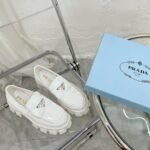 Prada Monolith Brushed Leather Loafers White 2De129 B4L F0009 - Image 2