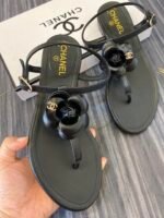 Chanel Jelly Black Rubber Camellia Sandals Black - Image 7