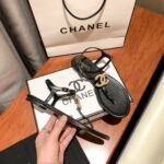 Chanel Gold Pearl Cc Logo Thong Sandals Black - Image 7