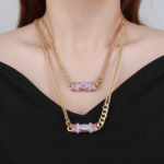 Chanel CC Pendant Necklace With Gold Metal In Pink - Image 3