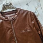 Miumiu Crop Top Jacket Brown Leather - Image 3