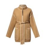 Louis Vuitton Monogram Accent Knitted Coat Camel Beige 1Ahzfy