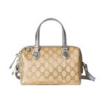 Gucci Gg Emblem Small Boston Bag Silver Gg Fabric 22Cm 848889 Fafel 8741
