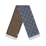 Gucci Gg Jacquard Knit Scarf Tassels Navy And Brown 180Cm 6766103G2004165