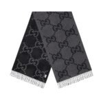 Gucci Gg Cashmere Lamé Jacquard Scarf Dark Gray And Black 180Cm 674275 4Gabx 1360