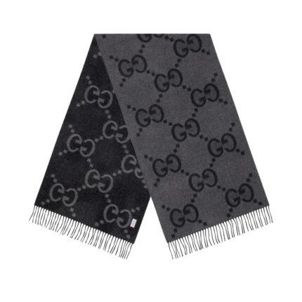 Gucci Gg Cashmere Lamé Jacquard Scarf Dark Gray And Black 180Cm 674275 4Gabx 1360