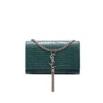 Saint Laurent Kate Tassel Medium Crocodile Embossed Leather With Silver Hardware Green 22Cm